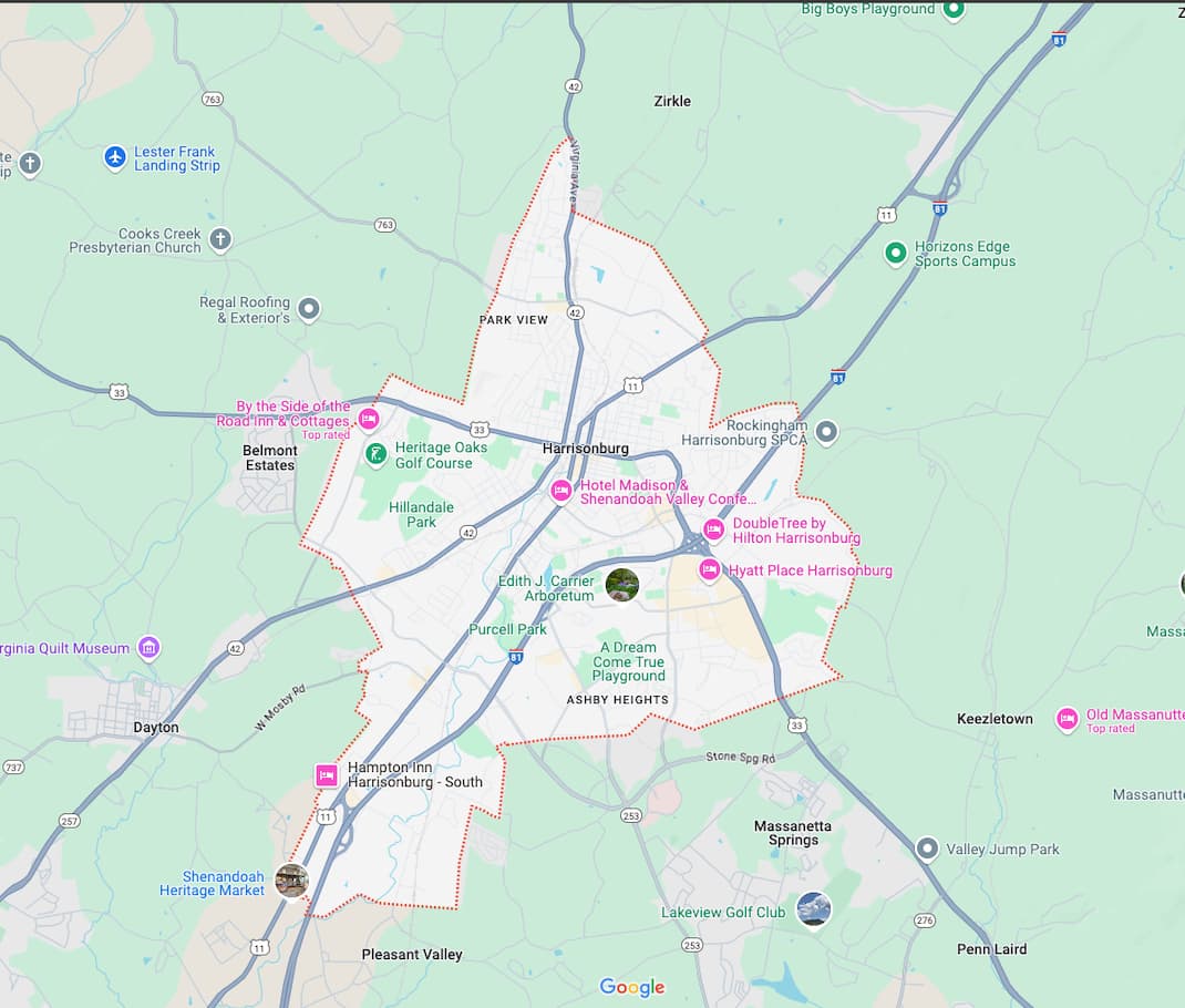 Map of Harrisonburg, VA