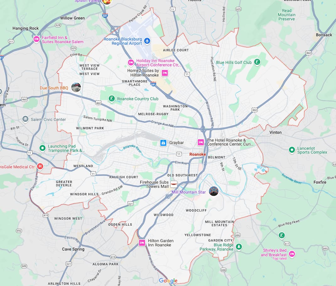 Map of Roanoke, Virginia