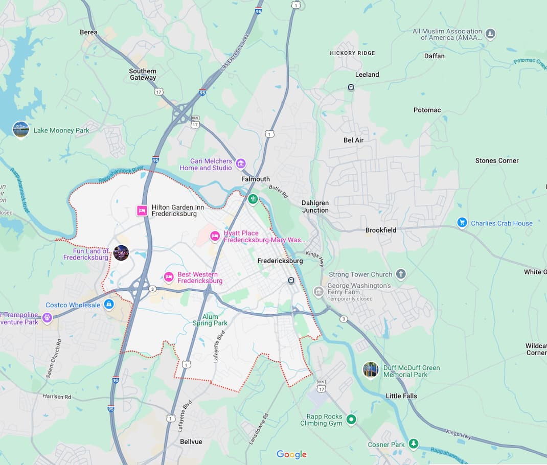 Map of Fredericksburg, VA