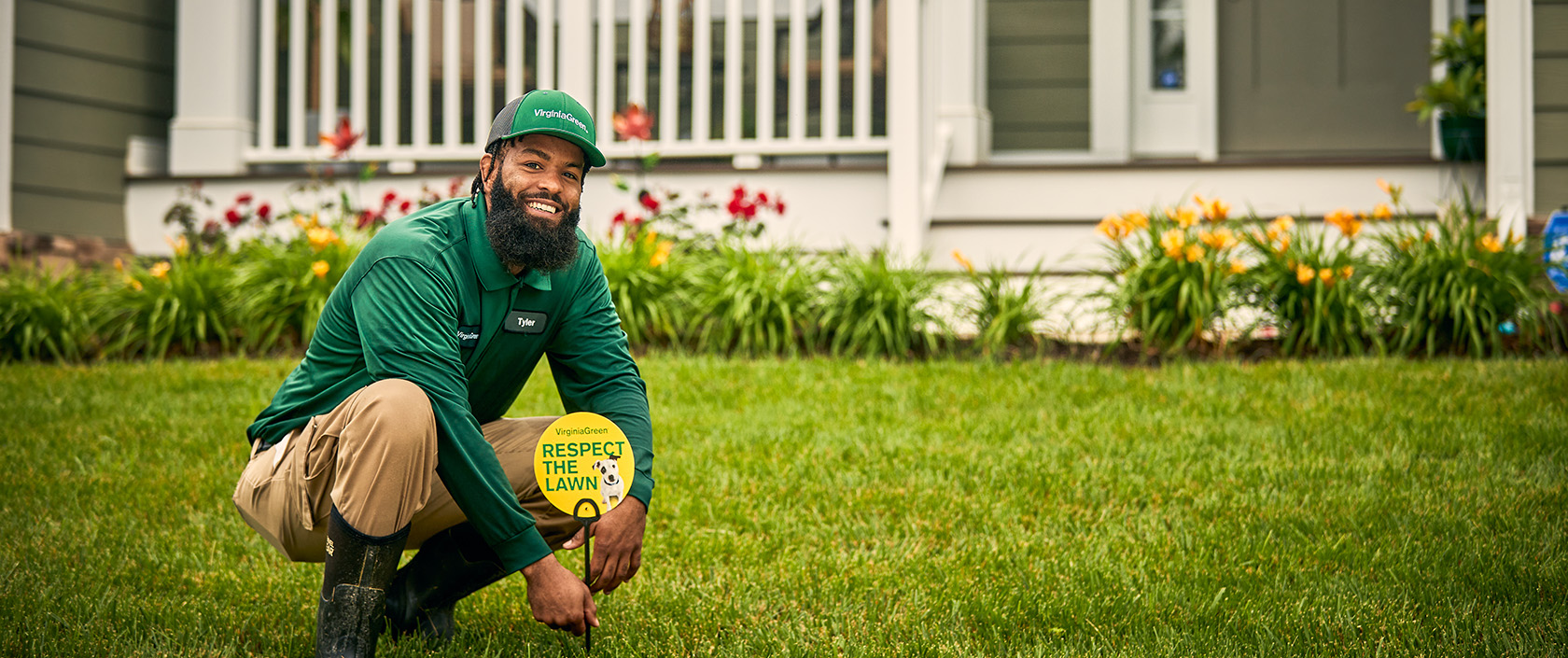 Virginia Green employee analyzing lawn