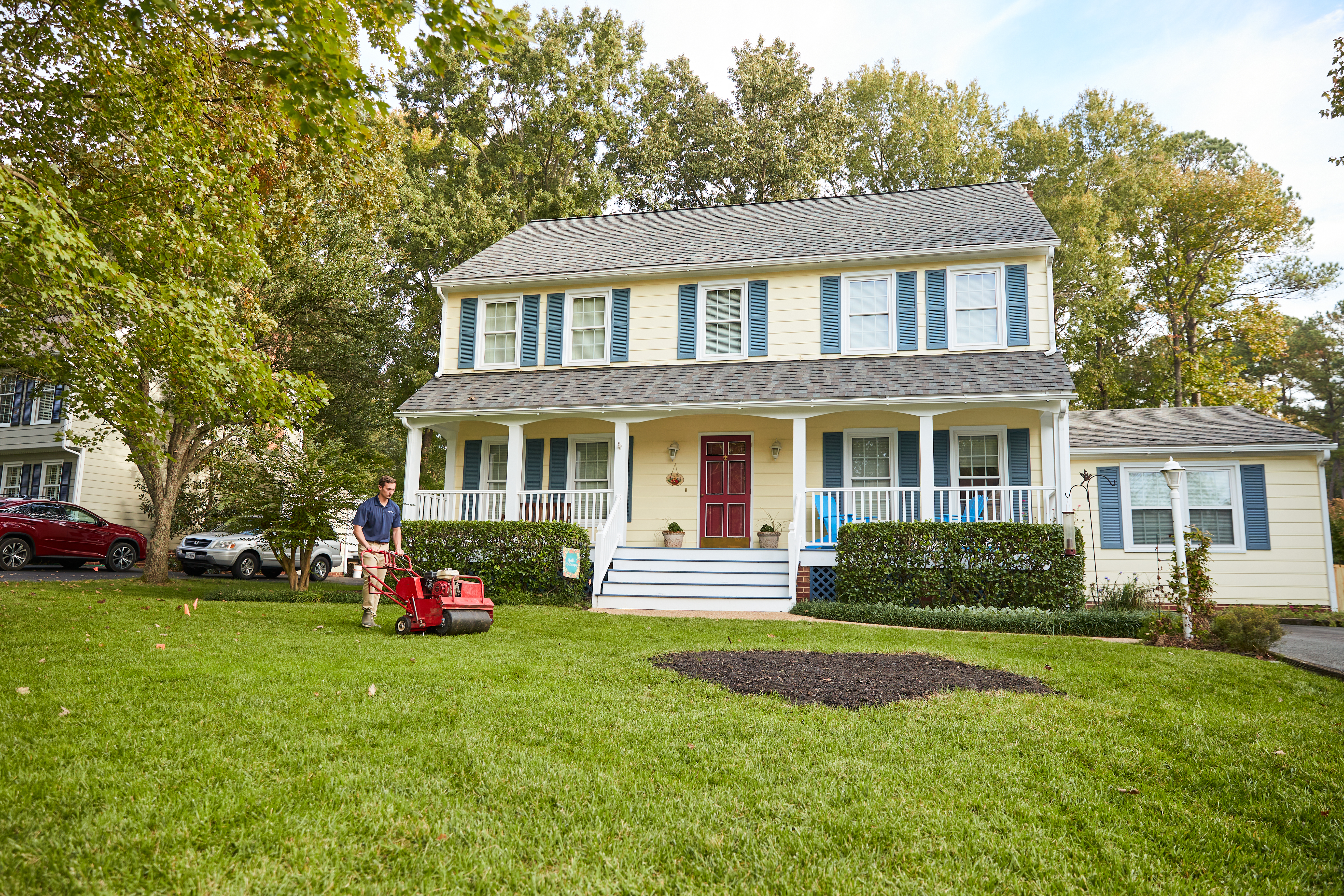home lawn being aerated 